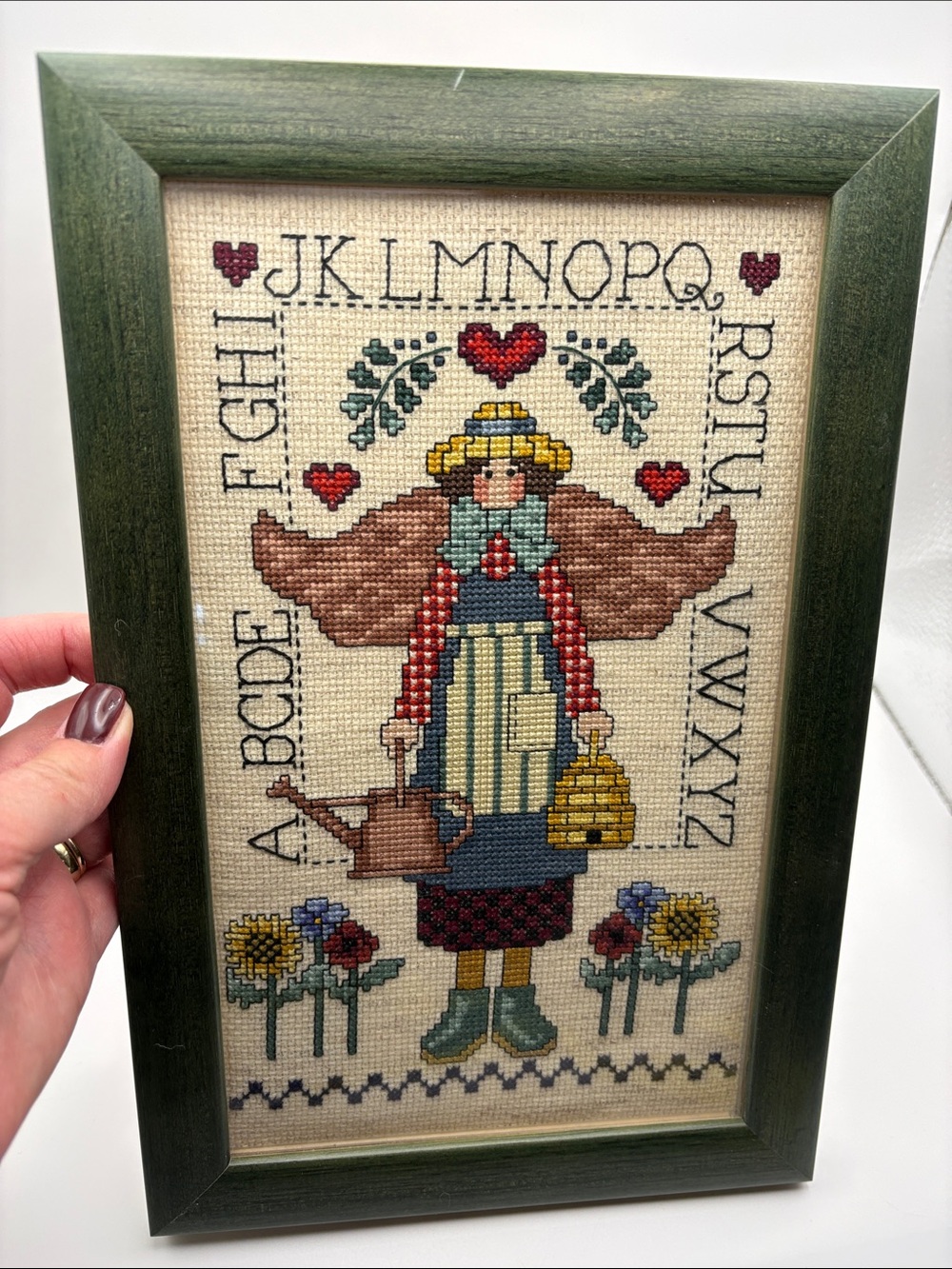 VTG Framed "How Does Your Garden Grow" Counted Cross Stitch